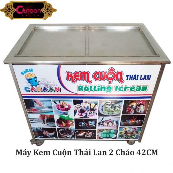 Máy Làm Kem Cuộn Thái Lan 2 chảo 42cm